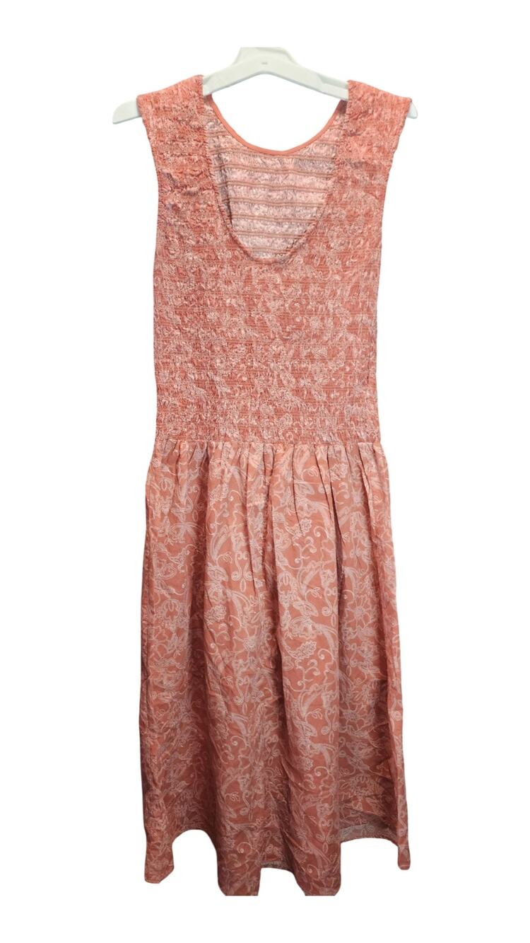 Universal Thread Rust Coral Floral Smocked Midi A-Line Dress Size L Boho NWT